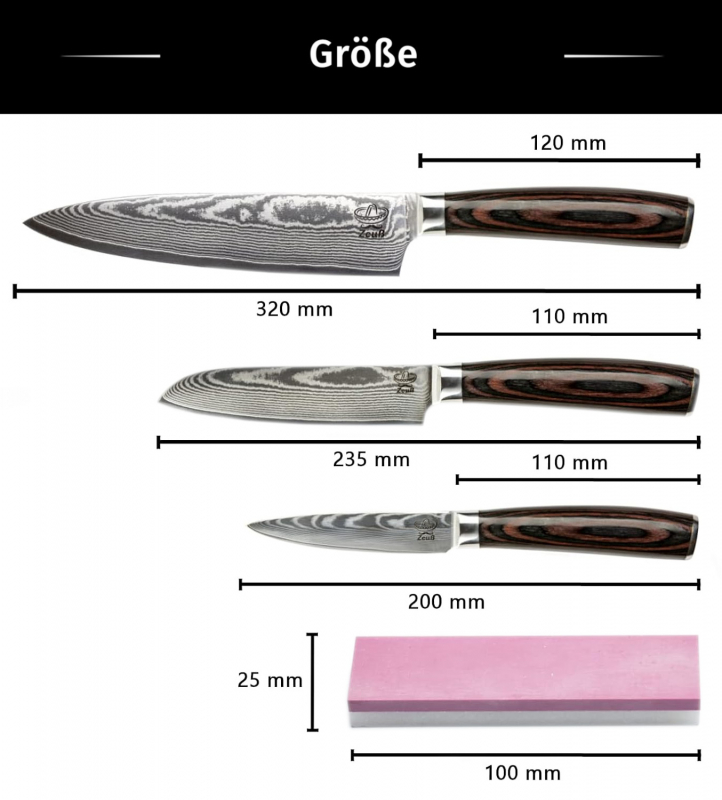 Zeuß Chefmesser Santokumesser Set Damastmesser Küchenmesser LH Lifestyle Kochmesser